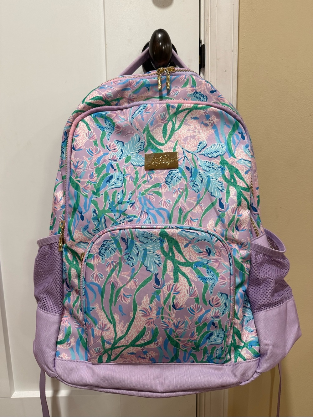Lilly Pulitzer Lavender Floral Full Size Backpack in “secret escape” Pattern